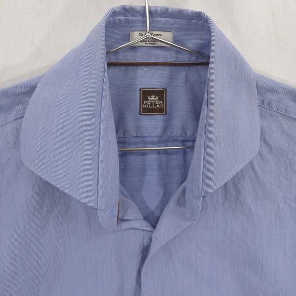Peter Millar Dress Shirt Mens 16-35 Blue White Pinstripe Long Sleeve Button Up - Picture 3 of 11